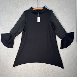 NWT Ador Women’s M Chiffon Modal High Neck Flare Cuff Blouse Witchy Goth Vampire
